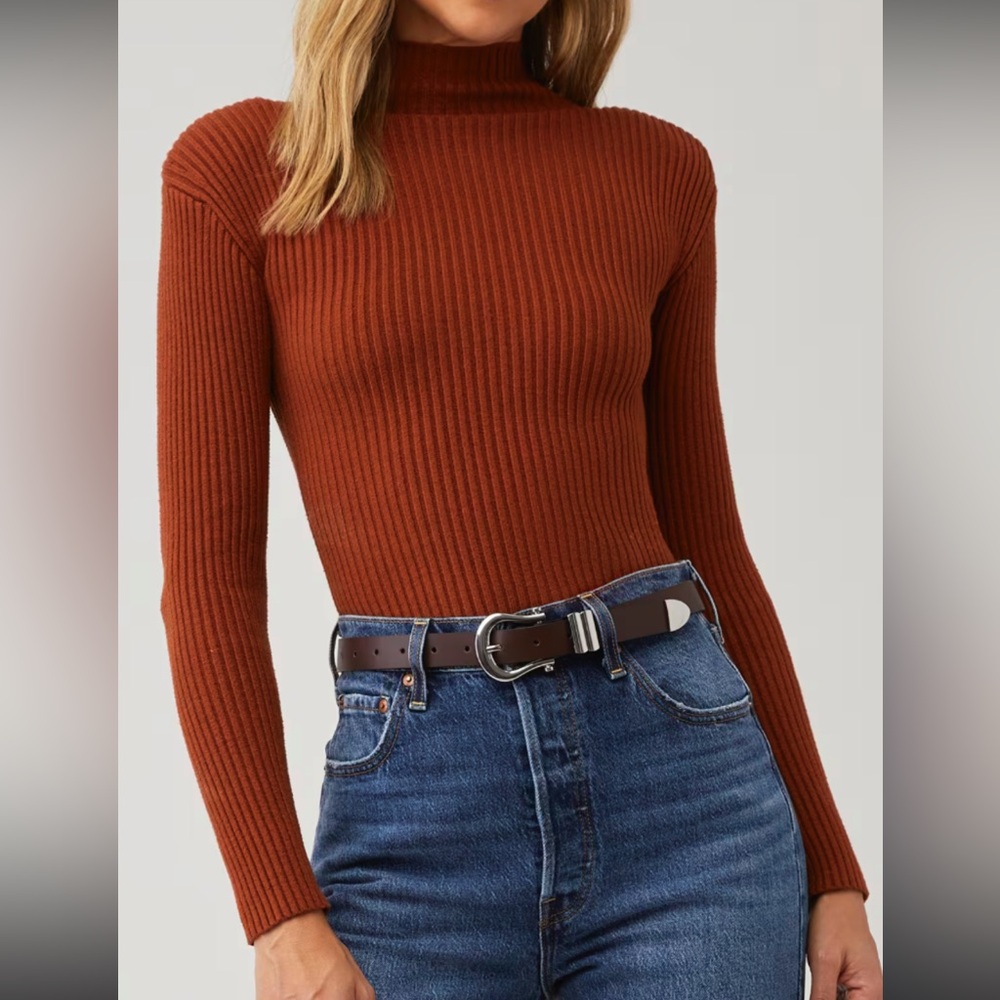 Astr Rust Ribbed Turtleneck Sweater